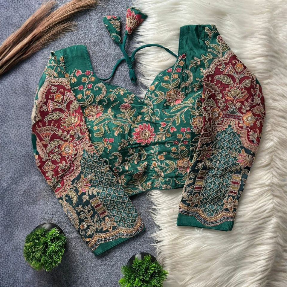 Women’s Pure Crepe Padded Blouse with 3/4th Sleeves and Back Dori