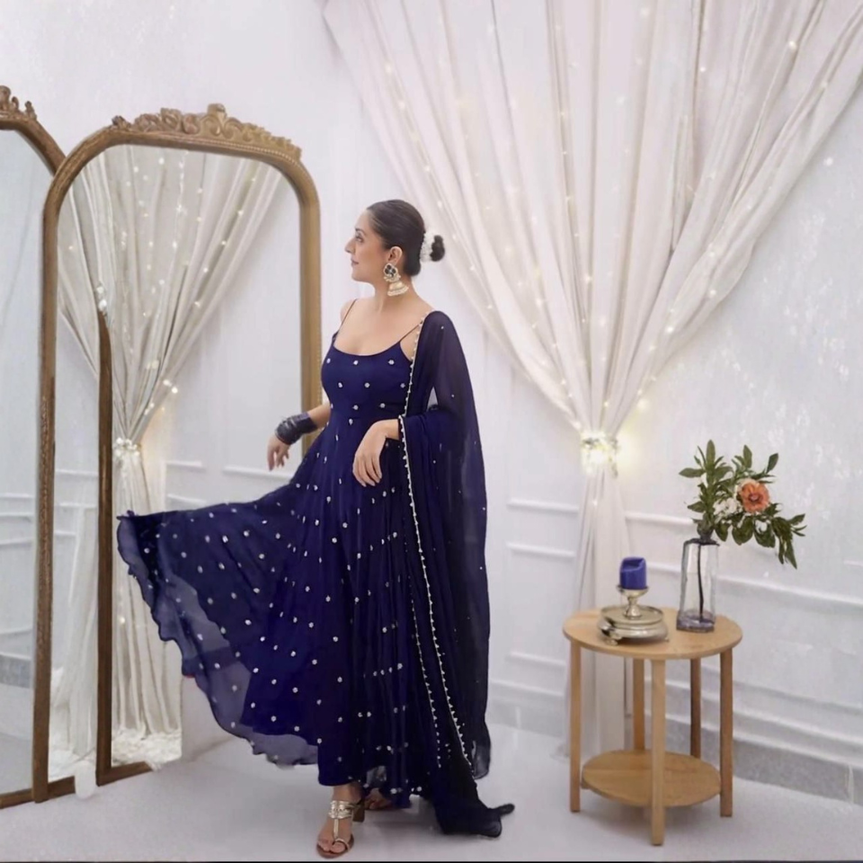 Fendy Silk Thread & Sequin Work Top Pant Set with Designer Lace Dupatta