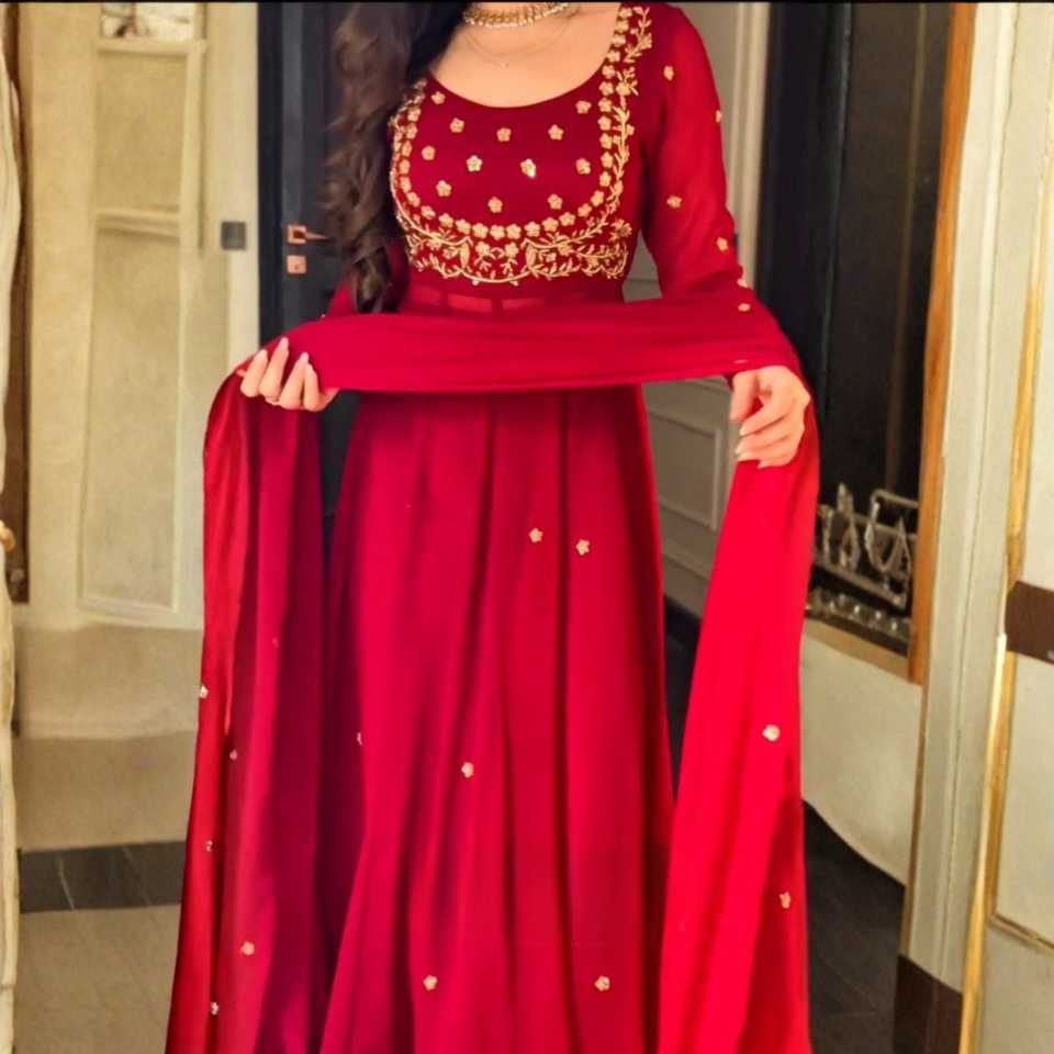 Elegant Faux Georgette Thread & Sequin Work Top Pant Dupatta Set