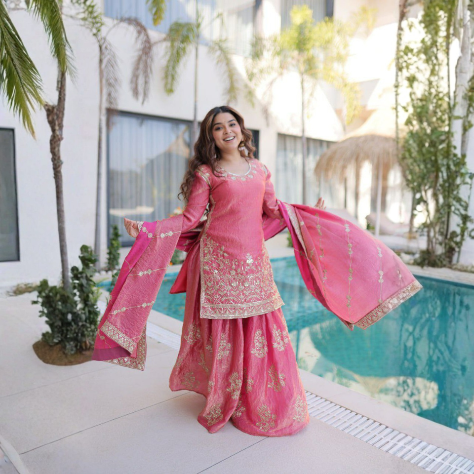 Fendi Crush Embroidered Kurti Sharara Set with Zari & Sequins Work