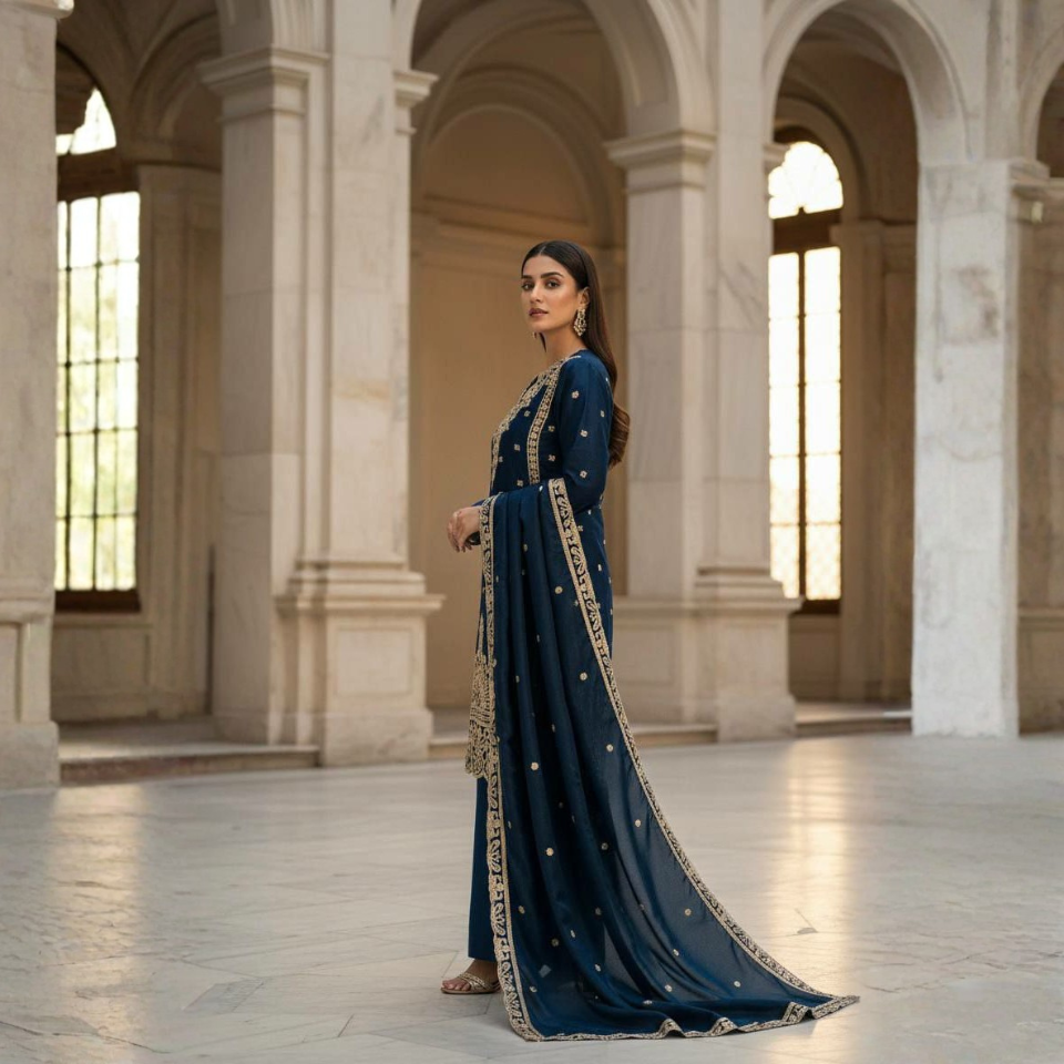 Jimmy Choo Fabric Cording Sequence Embroidered Top Plazzo Set with Dupatta