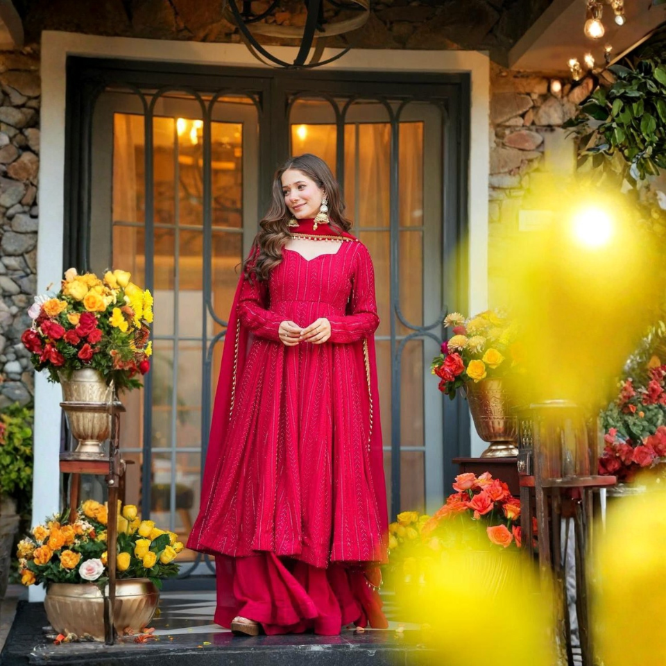Heavy Blooming Georgette Embroidered Anarkali Plazzo Set with Dupatta