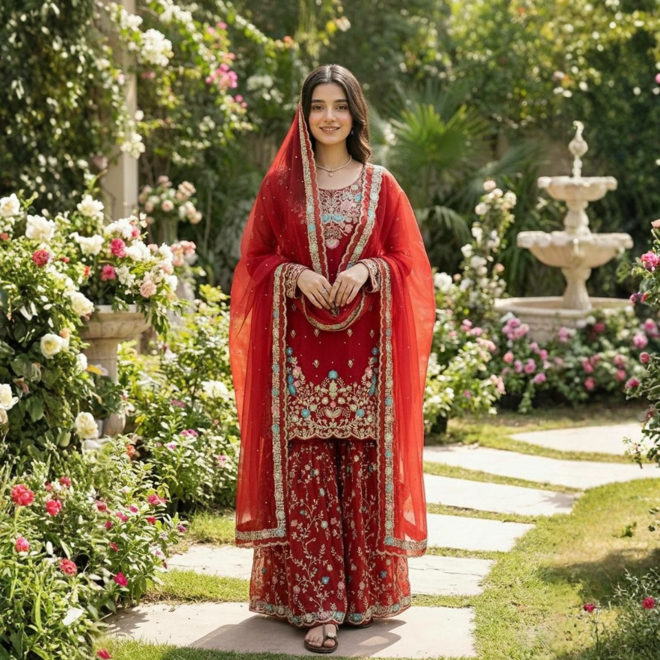 Premium Pure GMY Silk Embroidered Sequins Top-Plazzo Suit with Dupatta