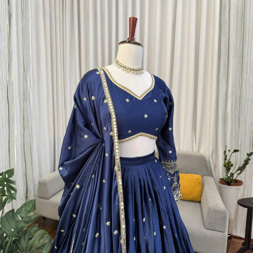 Japan Satin Thread & Sequence Work Lehenga Choli with Dupatta