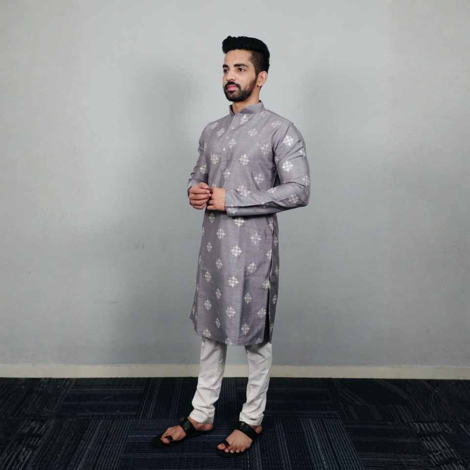 Men’s Soft Parbon Silk Kurta with Matte Copper Sequin Work