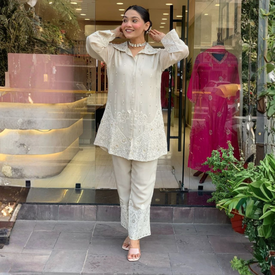 Premium Chanderi Silk Embroidered Co-Ord Set for Women