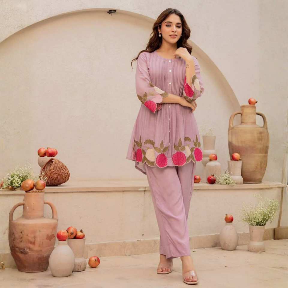 Premium Mul Chanderi Embroidered Co-Ord Set for Women