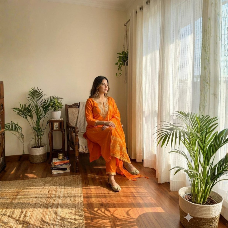 Roman Silk Embroidered Kurti Pant Set with Cotton Silk Dupatta