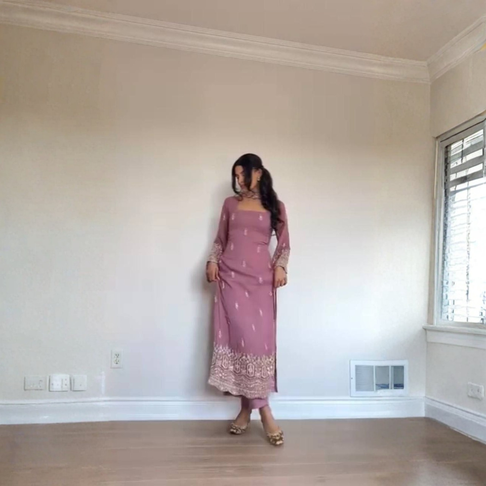 Heavy Faux Georgette Embroidered Long Kurta Set with Silk Bottom and Designer Dupatta