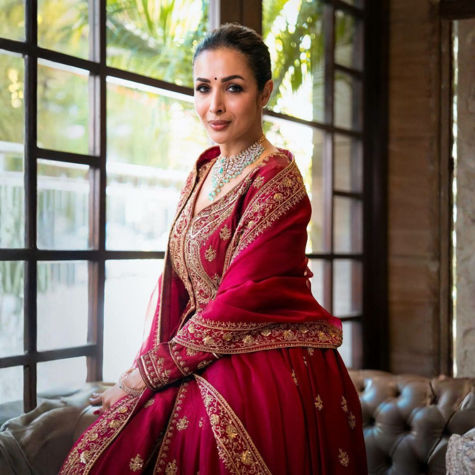 Chinon Silk Embroidered Gown Set with Palazzo & Georgette Dupatta