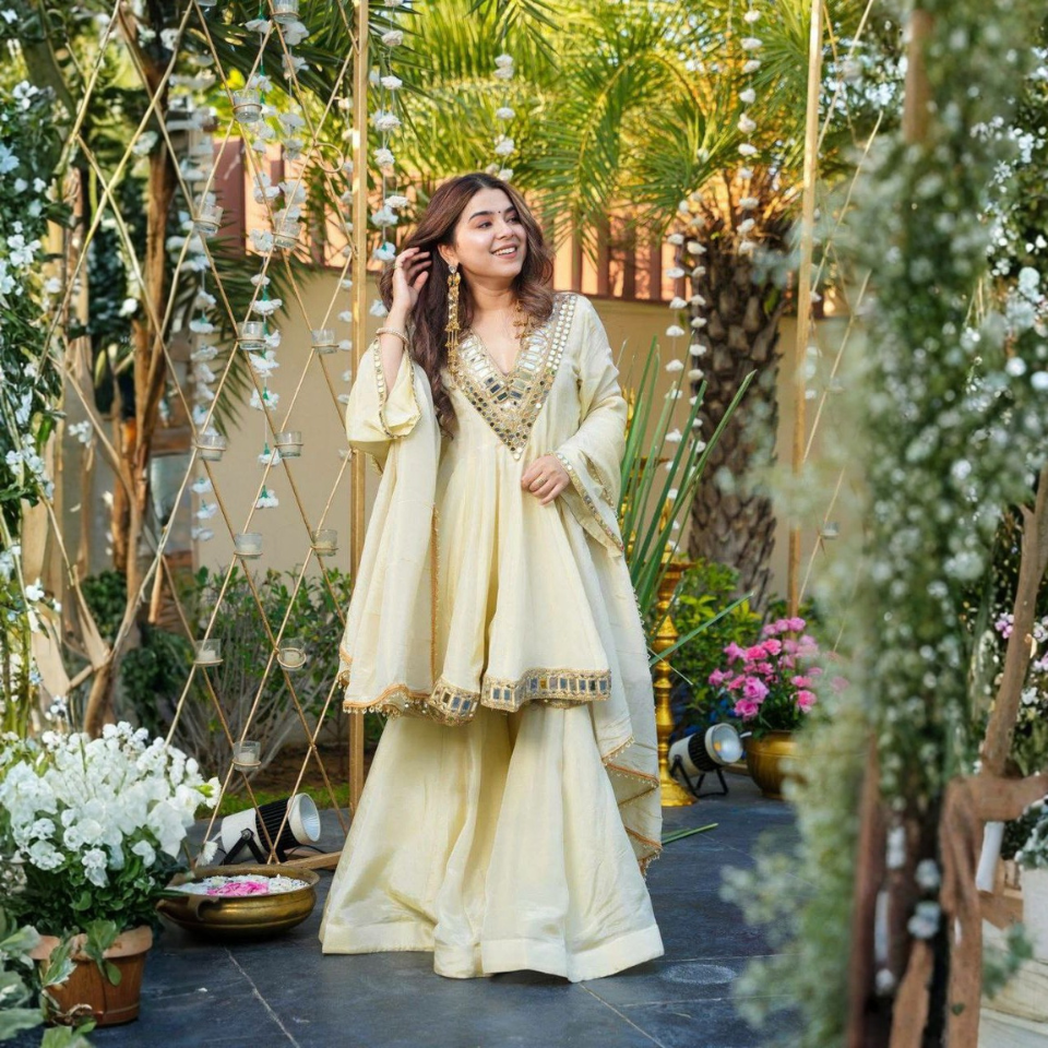 Premium Heavy Cosmos Silk Embroidered Suit with Real Mirror Work