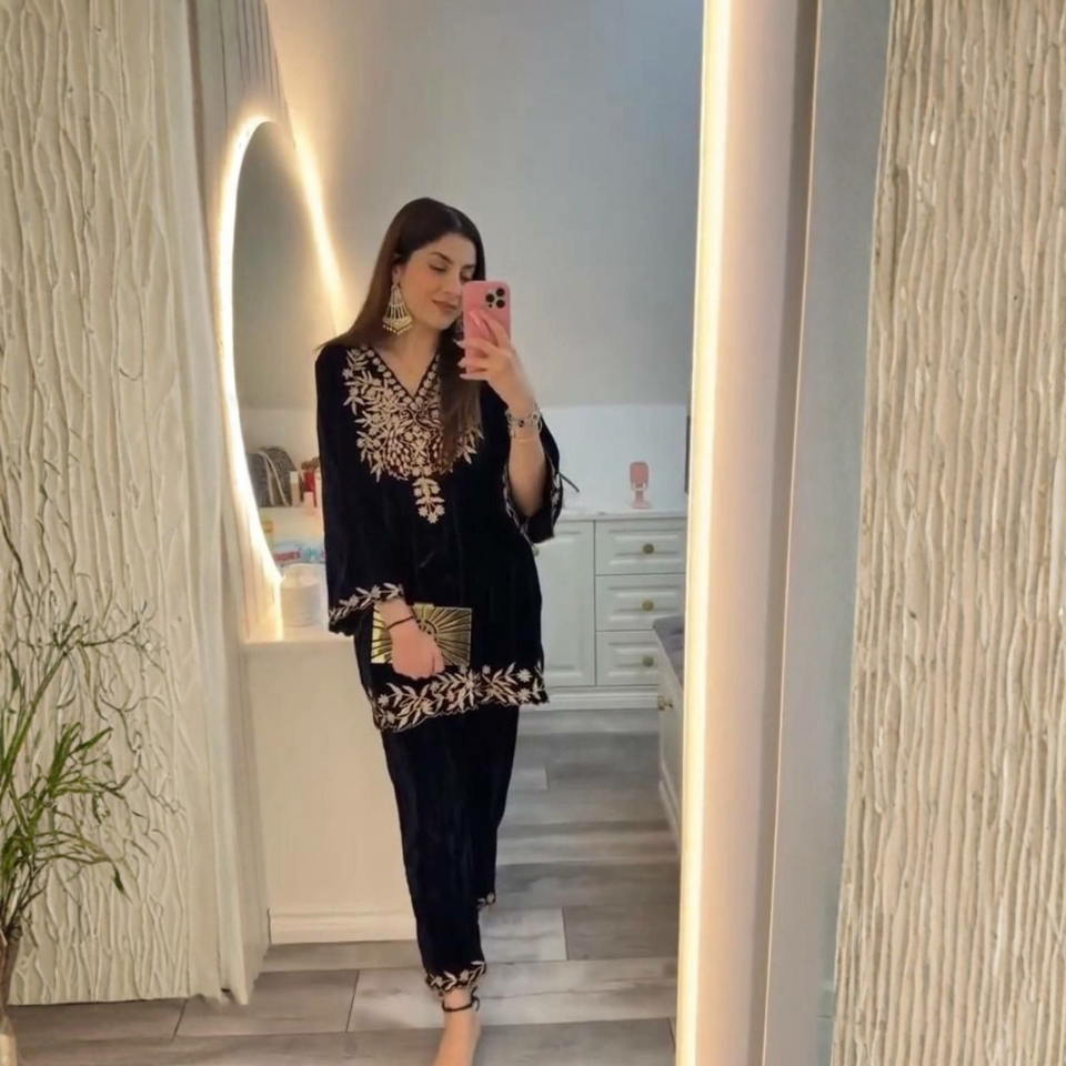 Premium Velvet Plazzo Suit with Heavy Sequin Embroidery