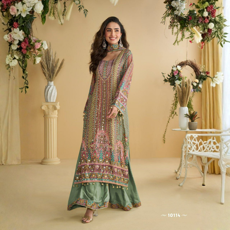 Premium Crepe Digital Print Kurti Plazo Set with Hand Aari Work