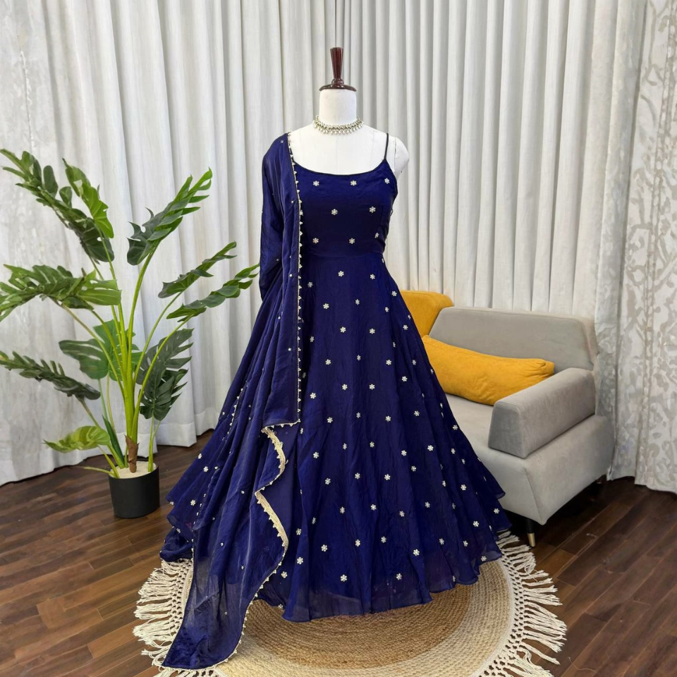 Fendy Silk Thread & Sequin Work Top Pant Set with Designer Lace Dupatta