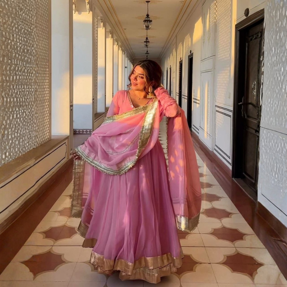 Heavy Tabby Organza Embroidered Anarkali Suit with Dupatta