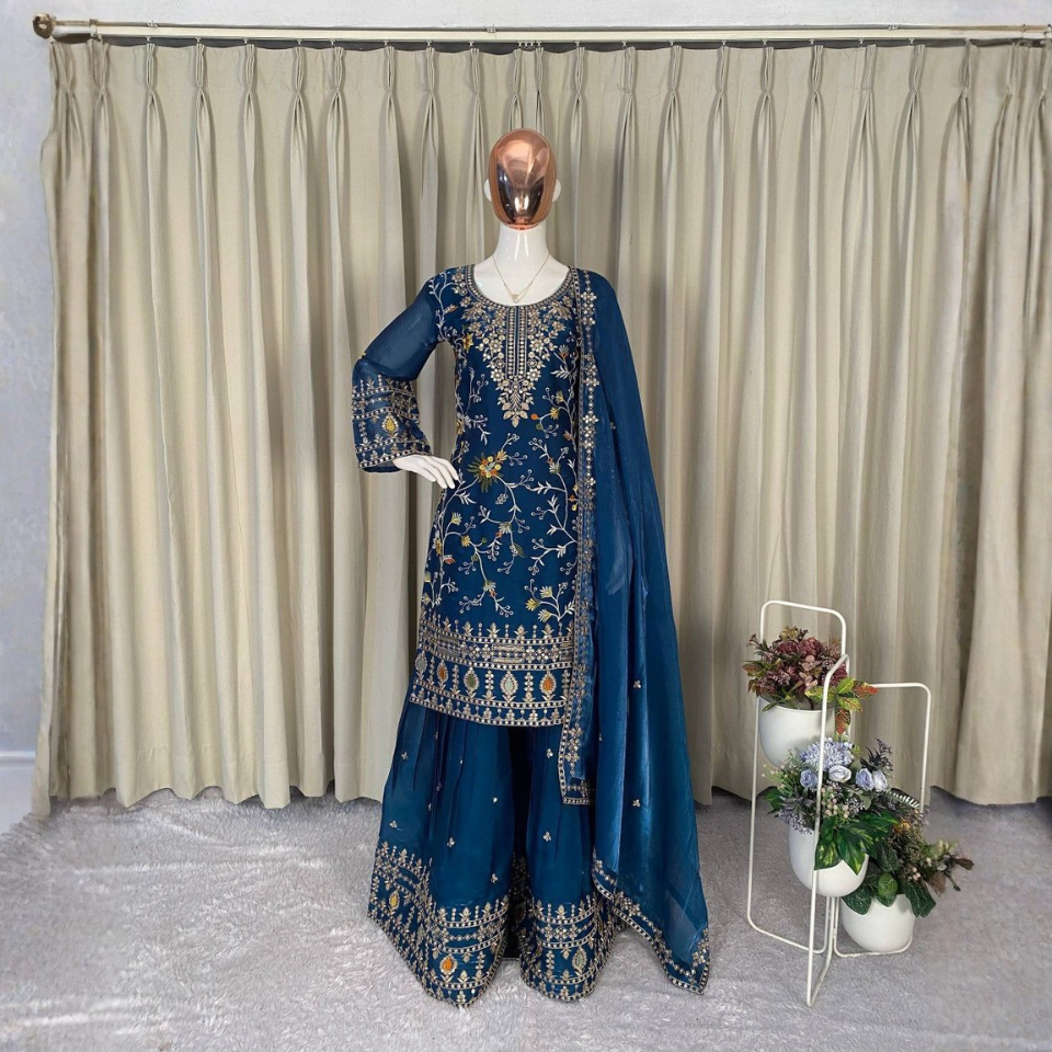 Jimmy Choo Sequence Embroidered Top Sharara Set with Dupatta
