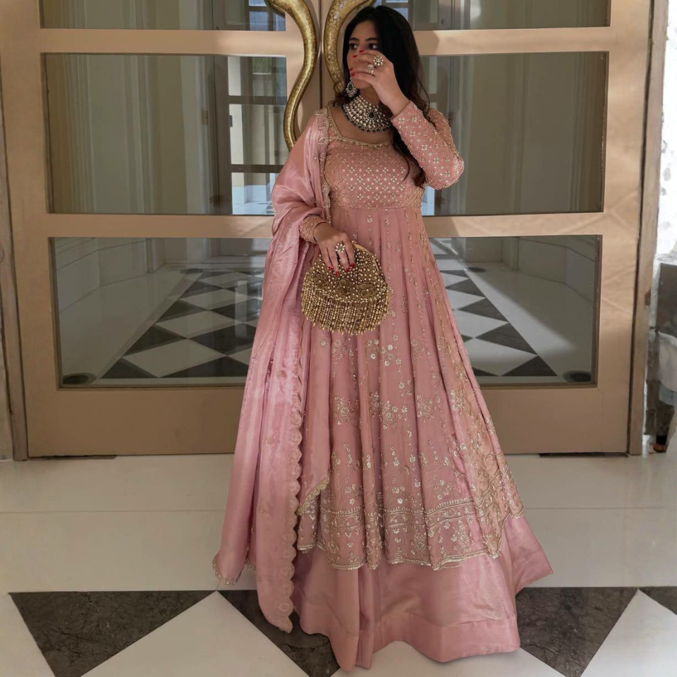 GMY Silk Embroidered Sequence Work Top Lehenga Set with Dupatta