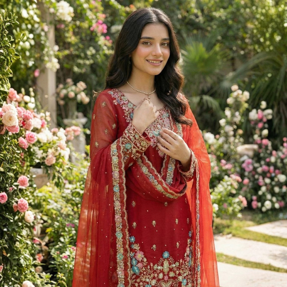 Premium Pure GMY Silk Embroidered Sequins Top-Plazzo Suit with Dupatta