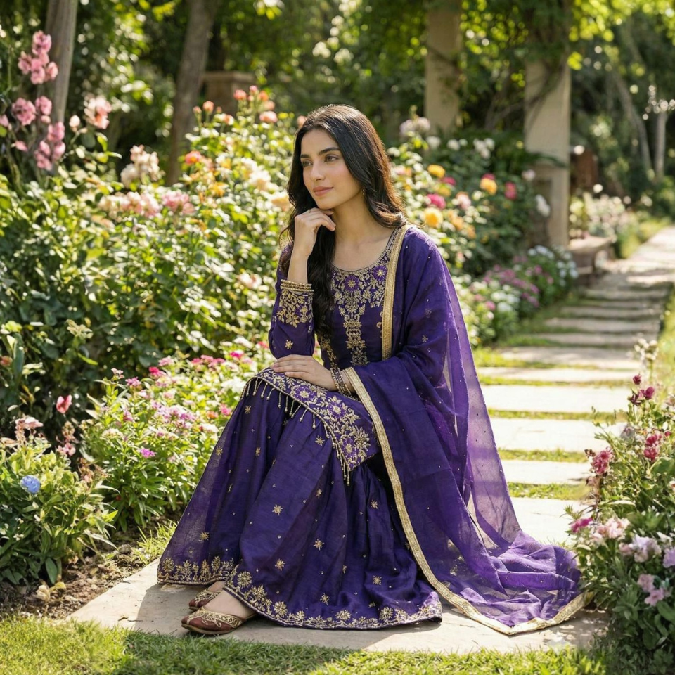 GMY Silk Heavy Embroidered Kurta Sharara Set with Dupatta