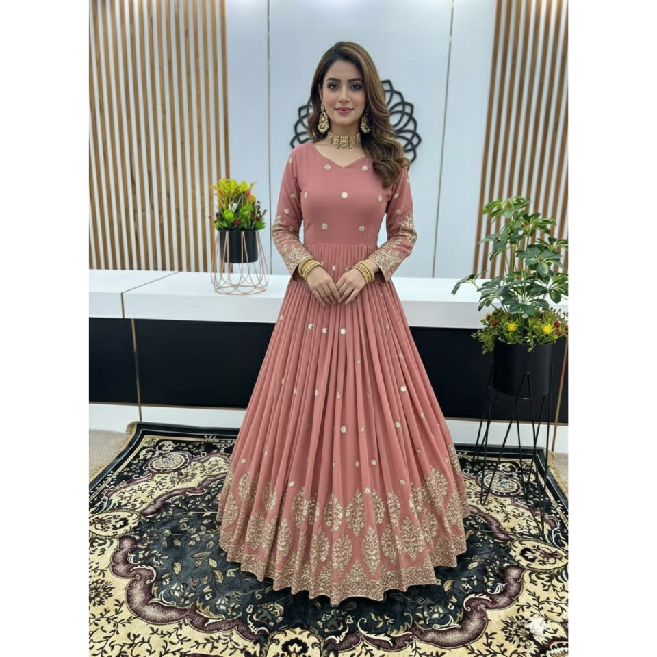 Heavy Faux Georgette Embroidered Ready-to-Wear Gown with Dupatta