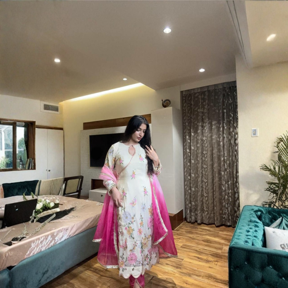 Heavy Sequence Embroidered Chinon Suit Set with Organza Dupatta