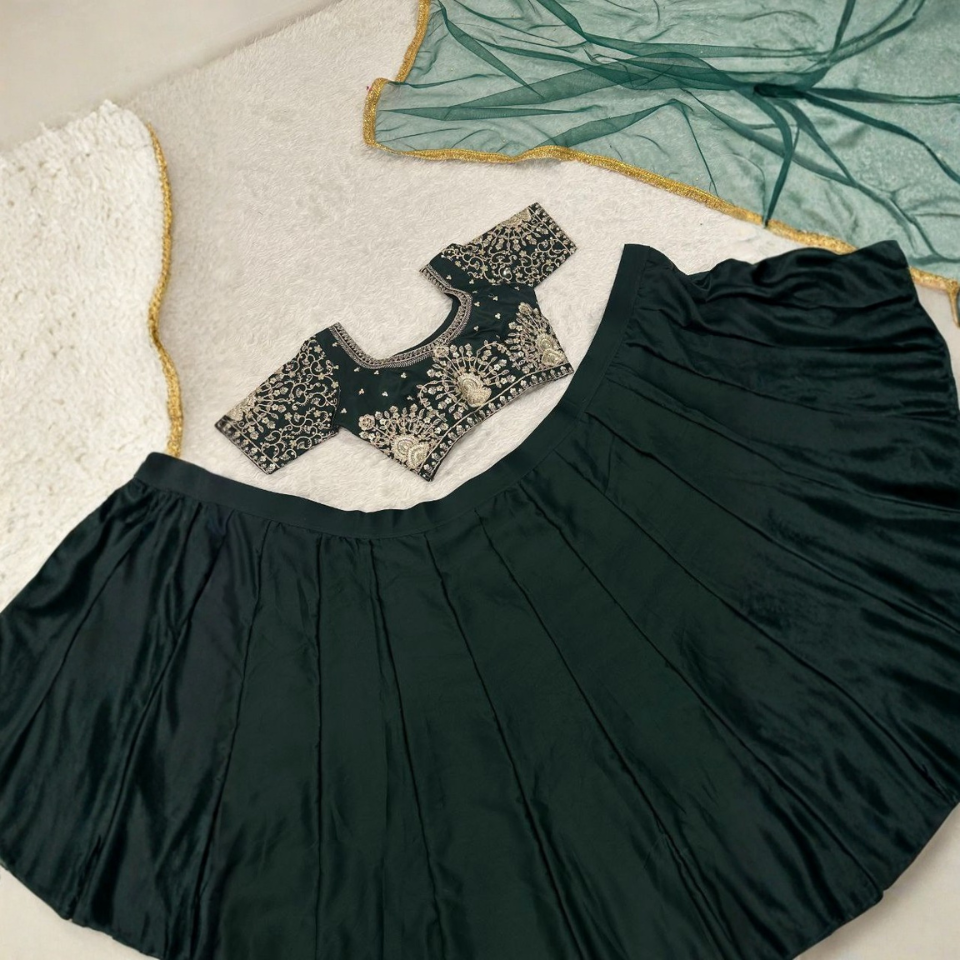 Malai Satin Designer Lehenga Choli Set with Net Dupatta