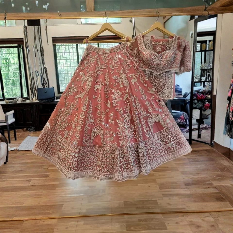 Heavy Soft Net Lehenga Choli with Real Mirror Hand Embroidery & Dupatta