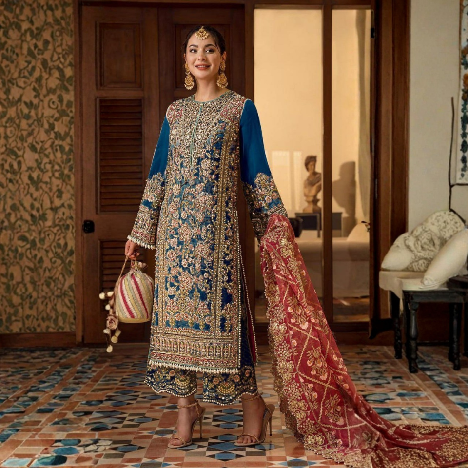 Heavy Georgette Embroidered Suit Set with Sequin, Moti & Mirror Work Dupatta