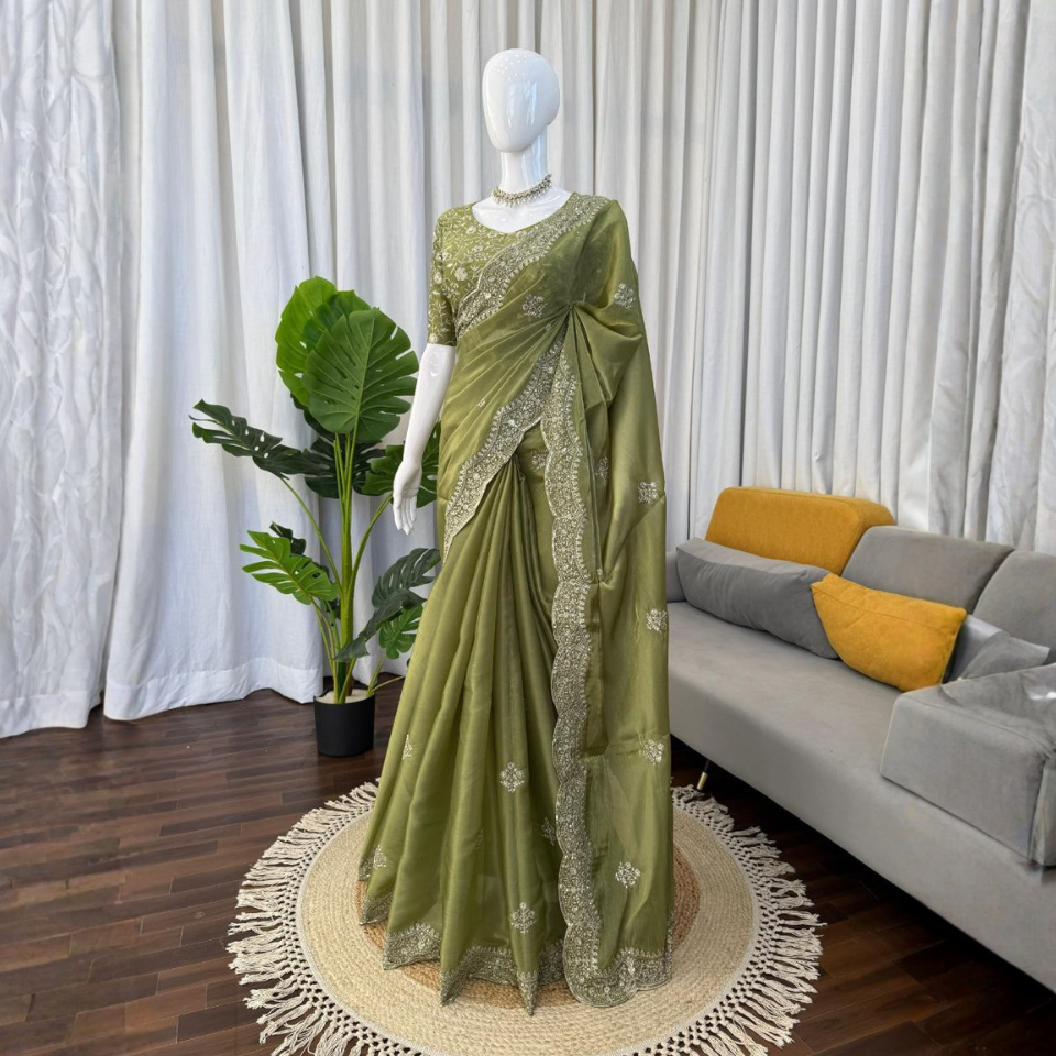 Jimmy Chu Saree with Thread and Sequence Embroidery Work