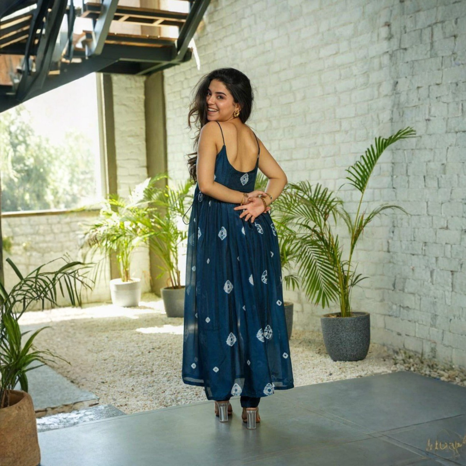 Firozi Taby Silk Printed Nyra Cut Kurti Pant Set with Dori Sleeves