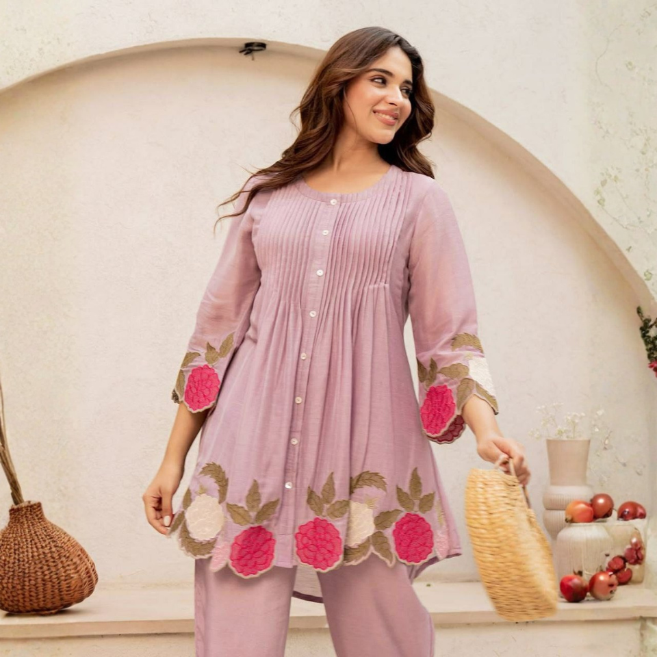 Premium Mul Chanderi Embroidered Co-Ord Set for Women