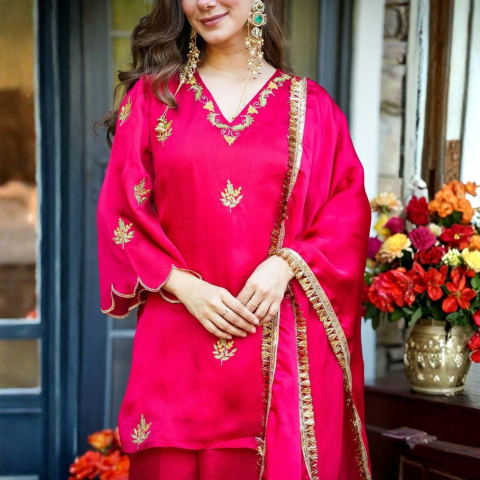 Pure Fendy Silk Embroidered Kurti Set with Dupatta for Women