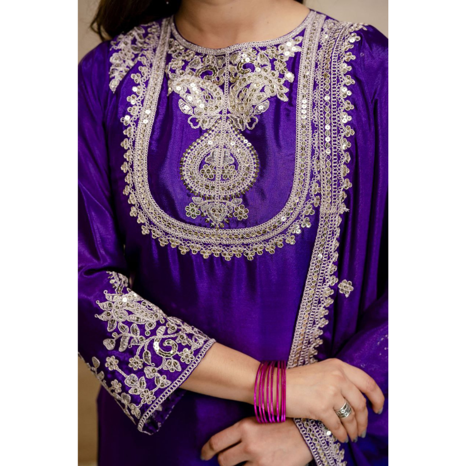 Viscose Chinon Silk Embroidered Kurti Set with Dupatta