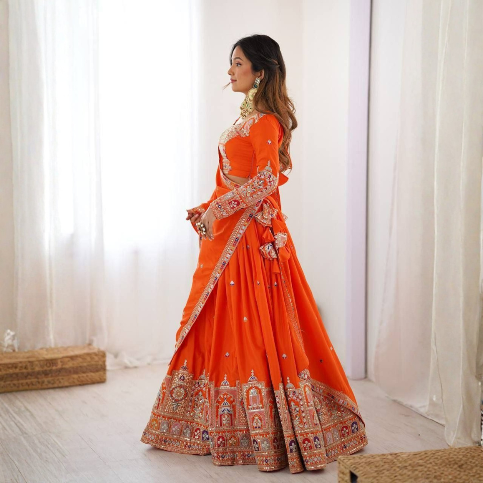 French Crepe Semi-Stitched Lehenga Choli