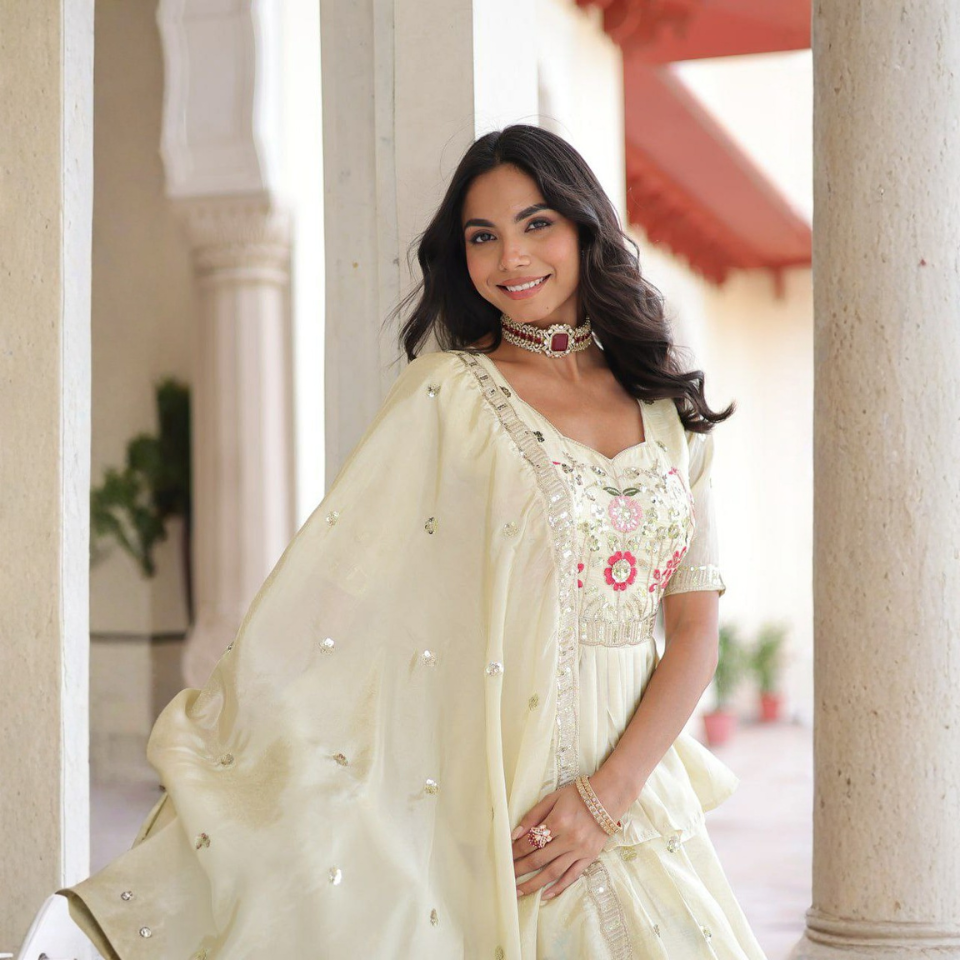 Premium Gold Crush Embroidered Lehenga Choli with Zari and Sequin Work