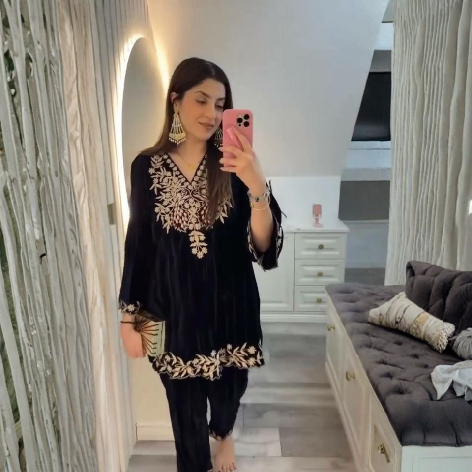 Premium Velvet Plazzo Suit with Heavy Sequin Embroidery