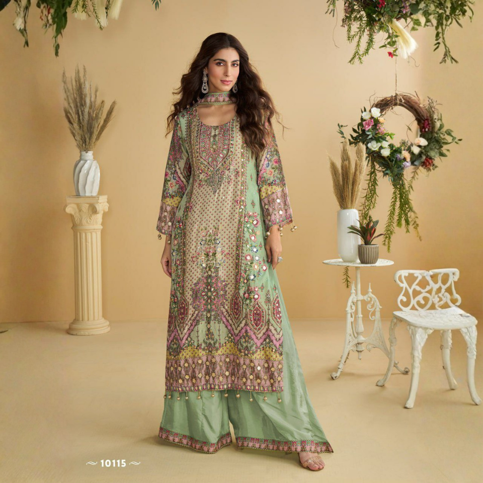 Premium Crepe Digital Print Kurti Plazo Set with Hand Aari Work