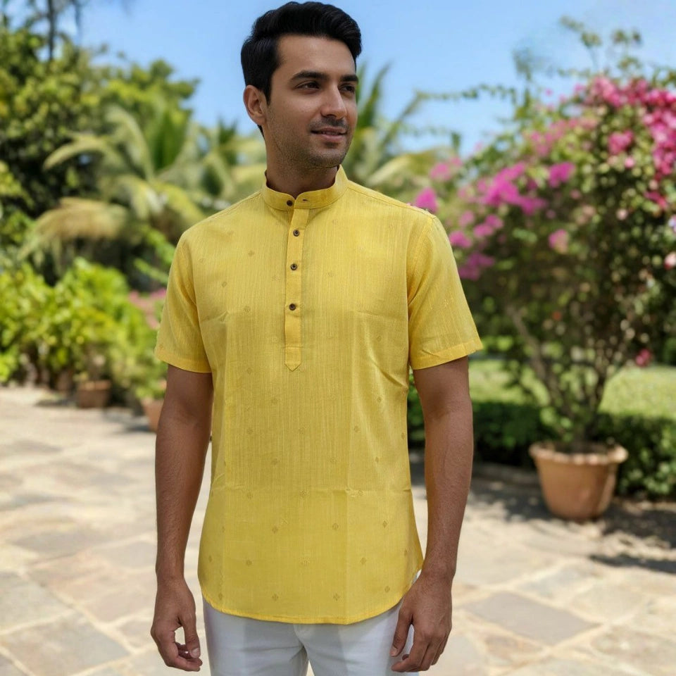 Linen Cotton Jacquard Butta Short Kurta