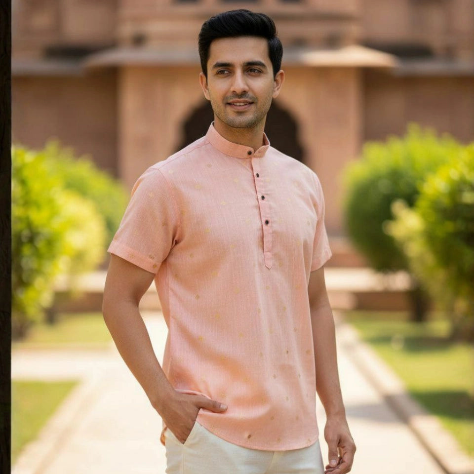 Linen Cotton Jacquard Butta Short Kurta