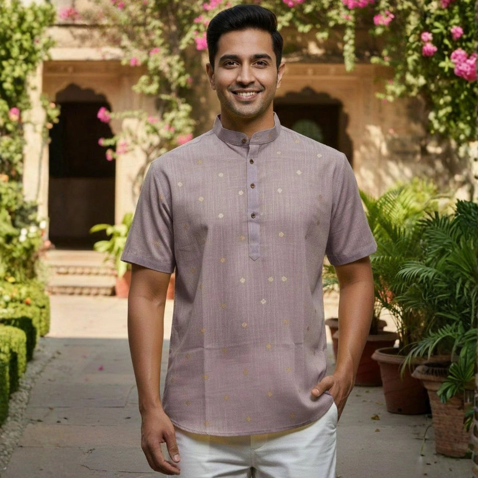 Linen Cotton Jacquard Butta Short Kurta