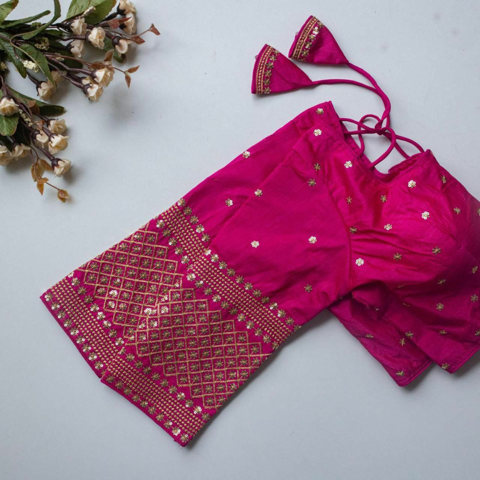 Vichitra Silk Embroidered Front Open Designer Blouse