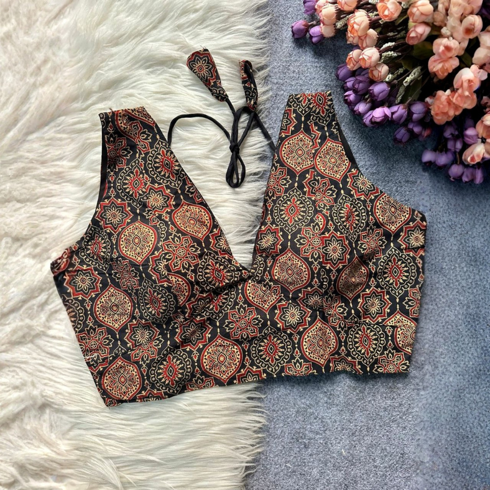 Ajrakh Cotton Galaxy V-Neck Sabyasachi Style Padded Blouse