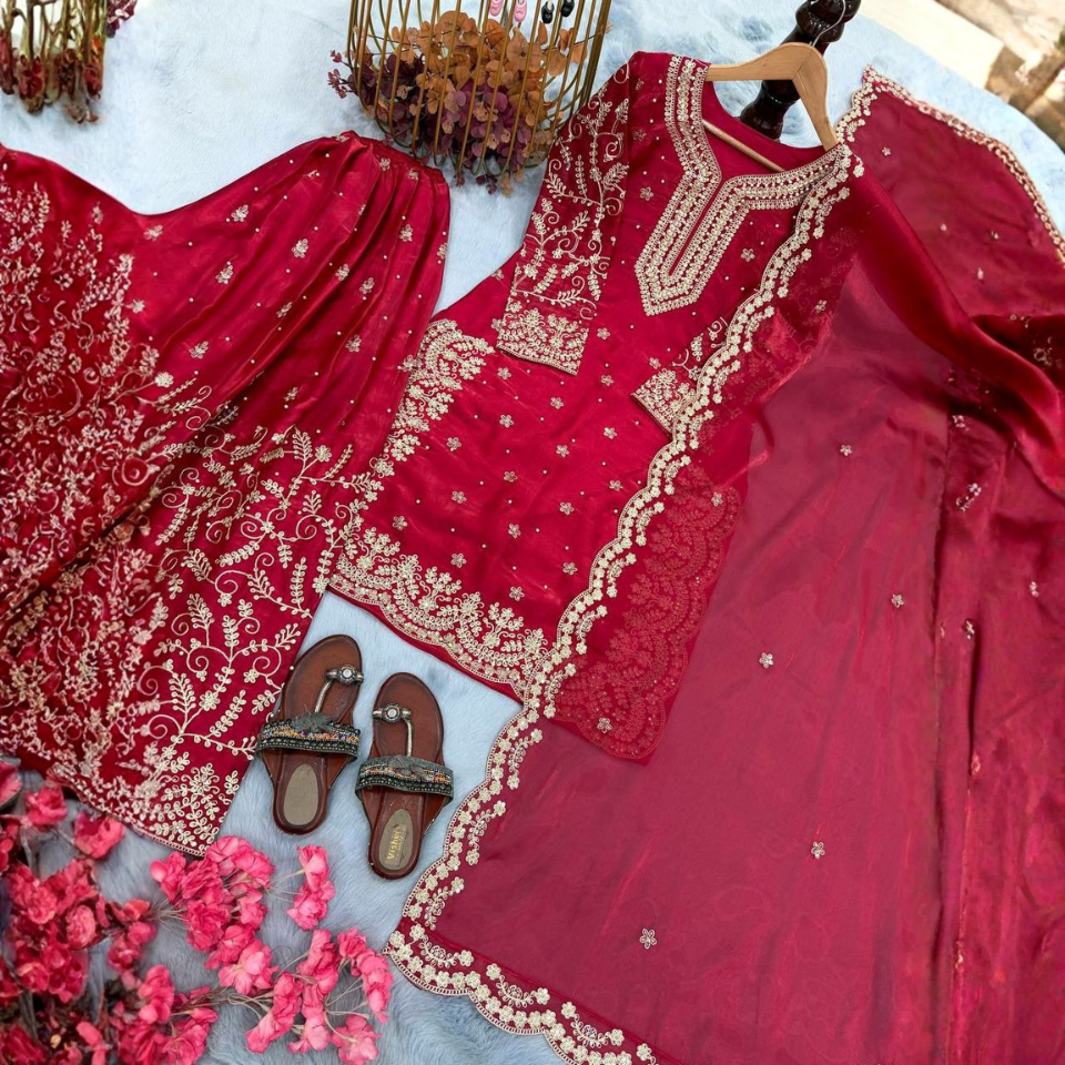 Women’s Designer Jimmy Choo Embroidered Kurta Palazzo Set with Dupatta