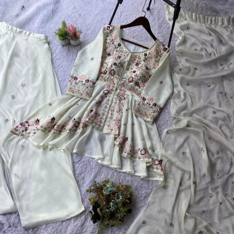 Rangoli Silk Sequence Embroidered Kurta Pant Dupatta Set