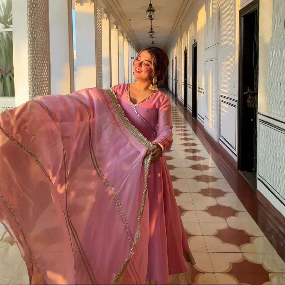 Heavy Tabby Organza Embroidered Anarkali Suit with Dupatta