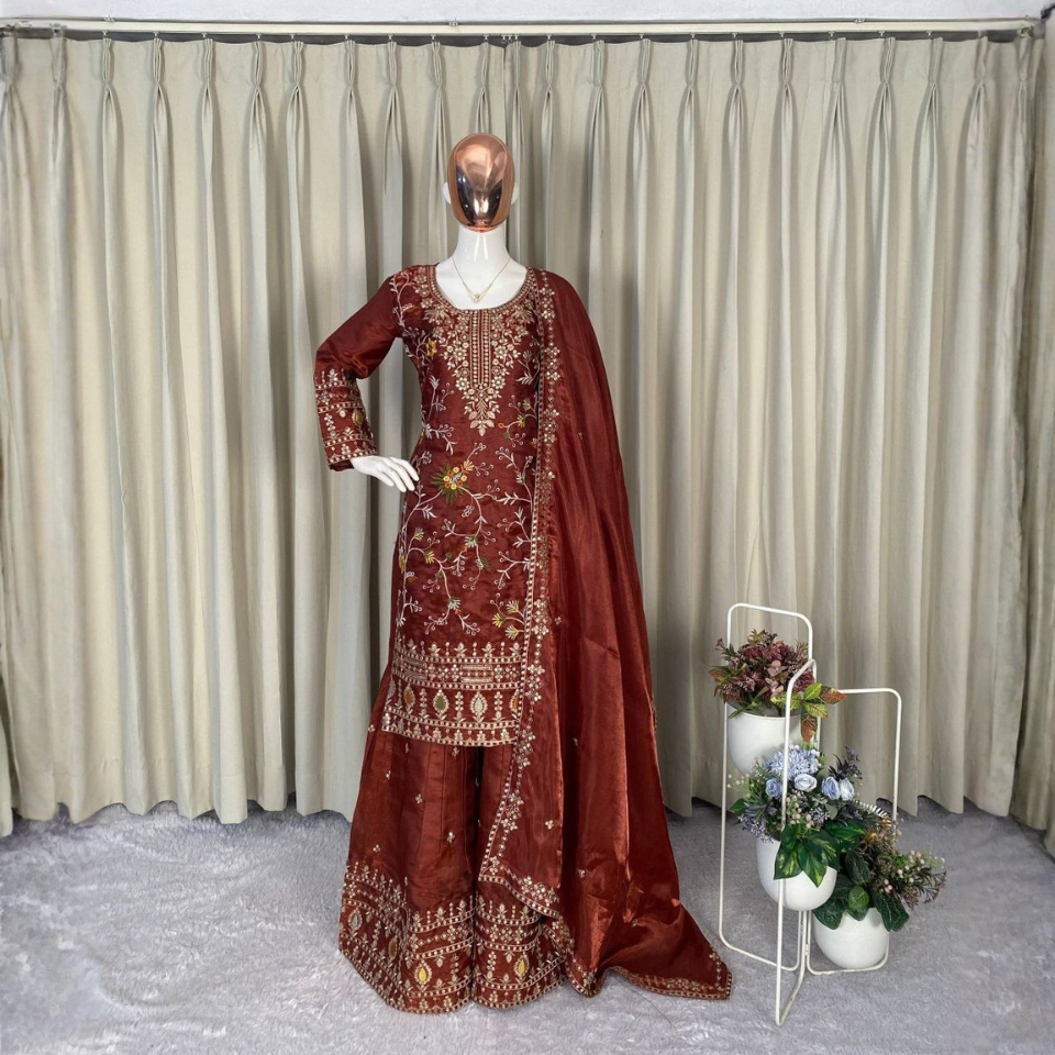 Jimmy Choo Sequence Embroidered Top Sharara Set with Dupatta