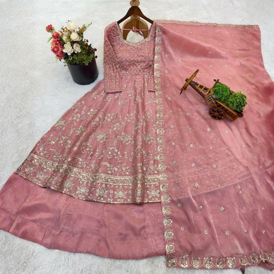 GMY Silk Embroidered Sequence Work Top Lehenga Set with Dupatta