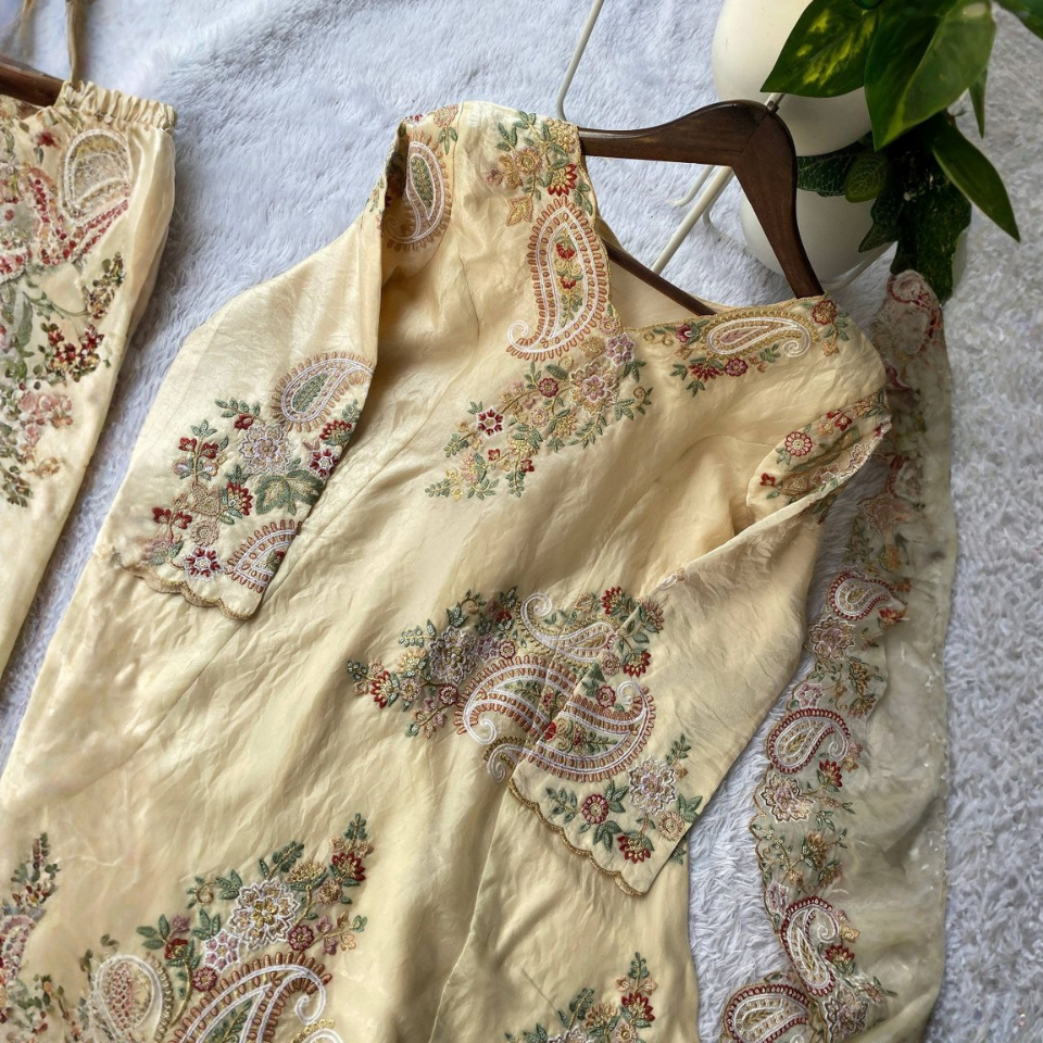 Fendy Fabric Sequence Embroidery Kurta Plazzo Set with Dupatta