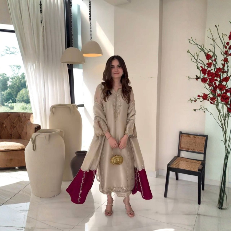 Pur Jimmy Choo Embroidered Sequence Work Kurti Palazzo Dupatta Set