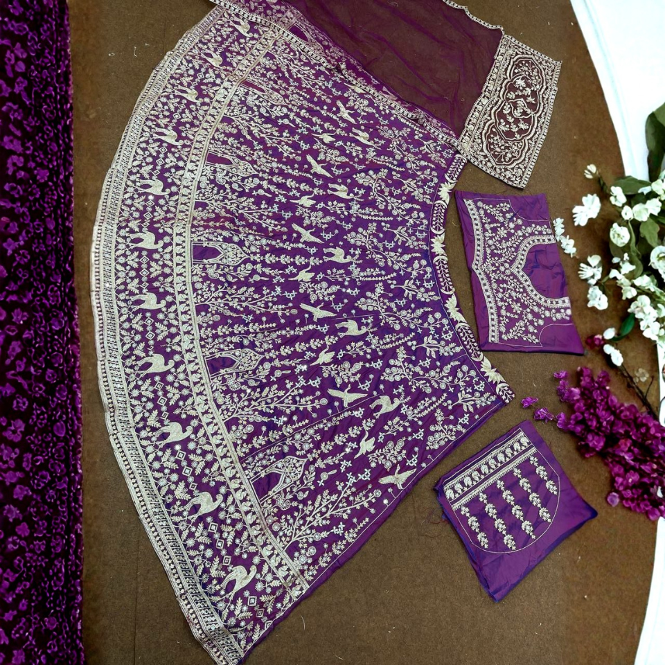 Heavy Soft Net Lehenga Choli with Real Mirror Hand Embroidery & Dupatta